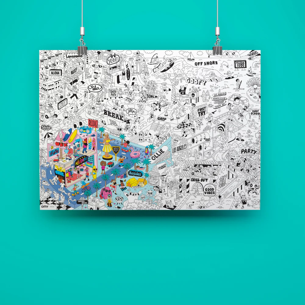 OMY Giant coloring poster Surf & Skate