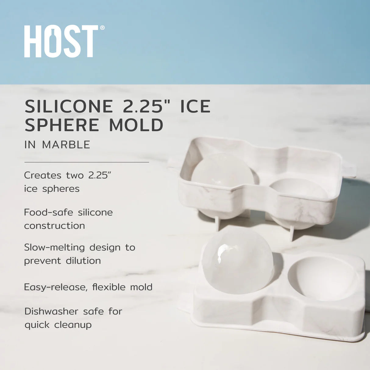 Host Silicone 2.25" Ice Sphere Mold Marble (2)