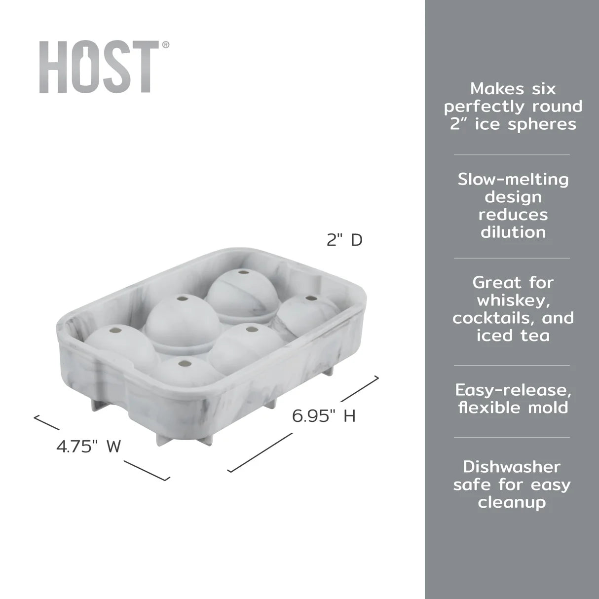 Host Silicone 2" Ice Sphere Mold Marble (6)