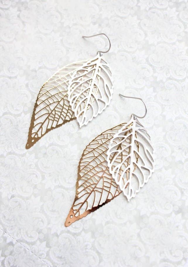 Posies Big Gold and Silver Leaf Earrings