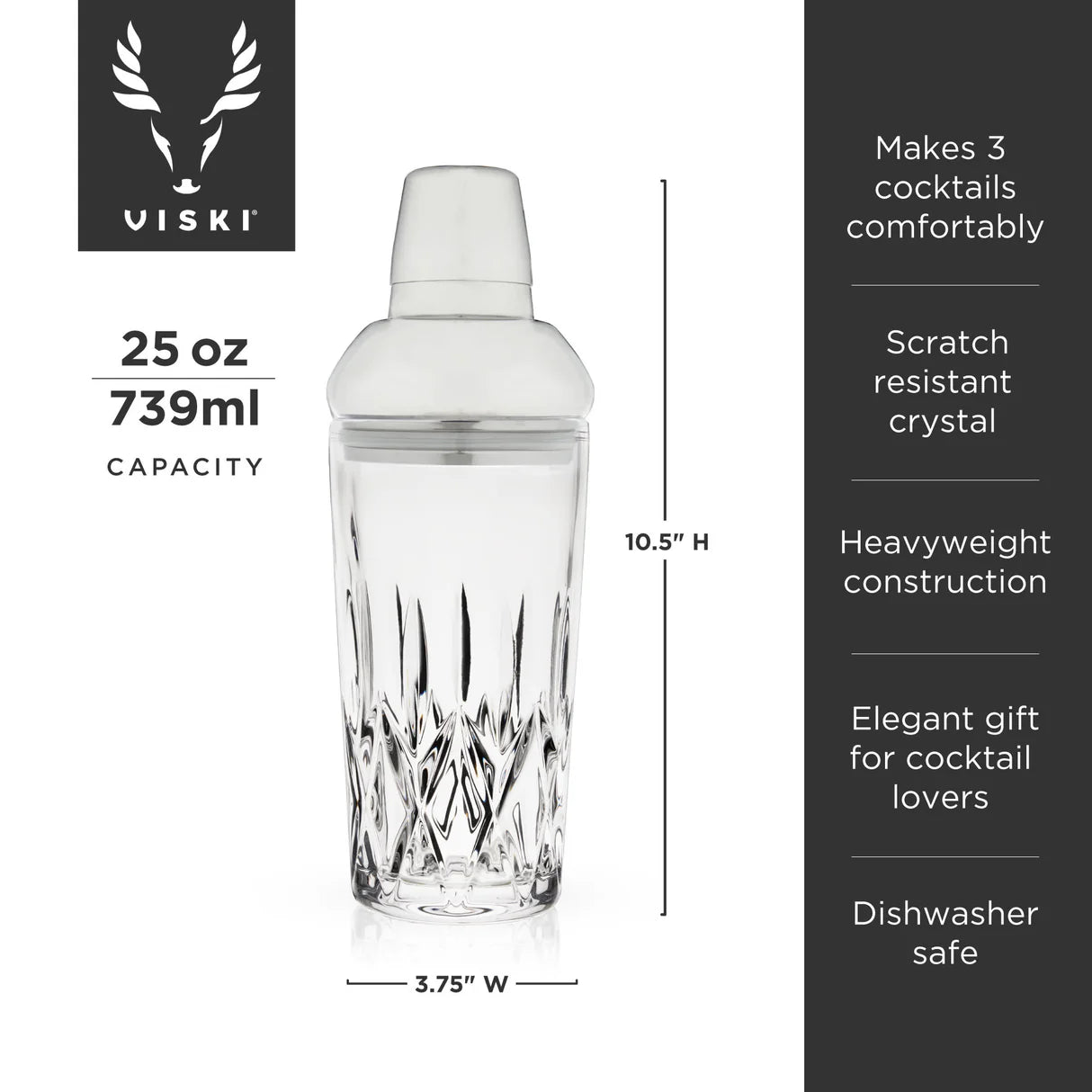 Viski Admiral Crystal Cocktail Shaker in Stainless Steel