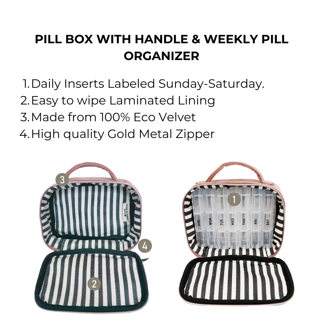 Bag All Pill Box with Handle & Pill Organizer Pink
